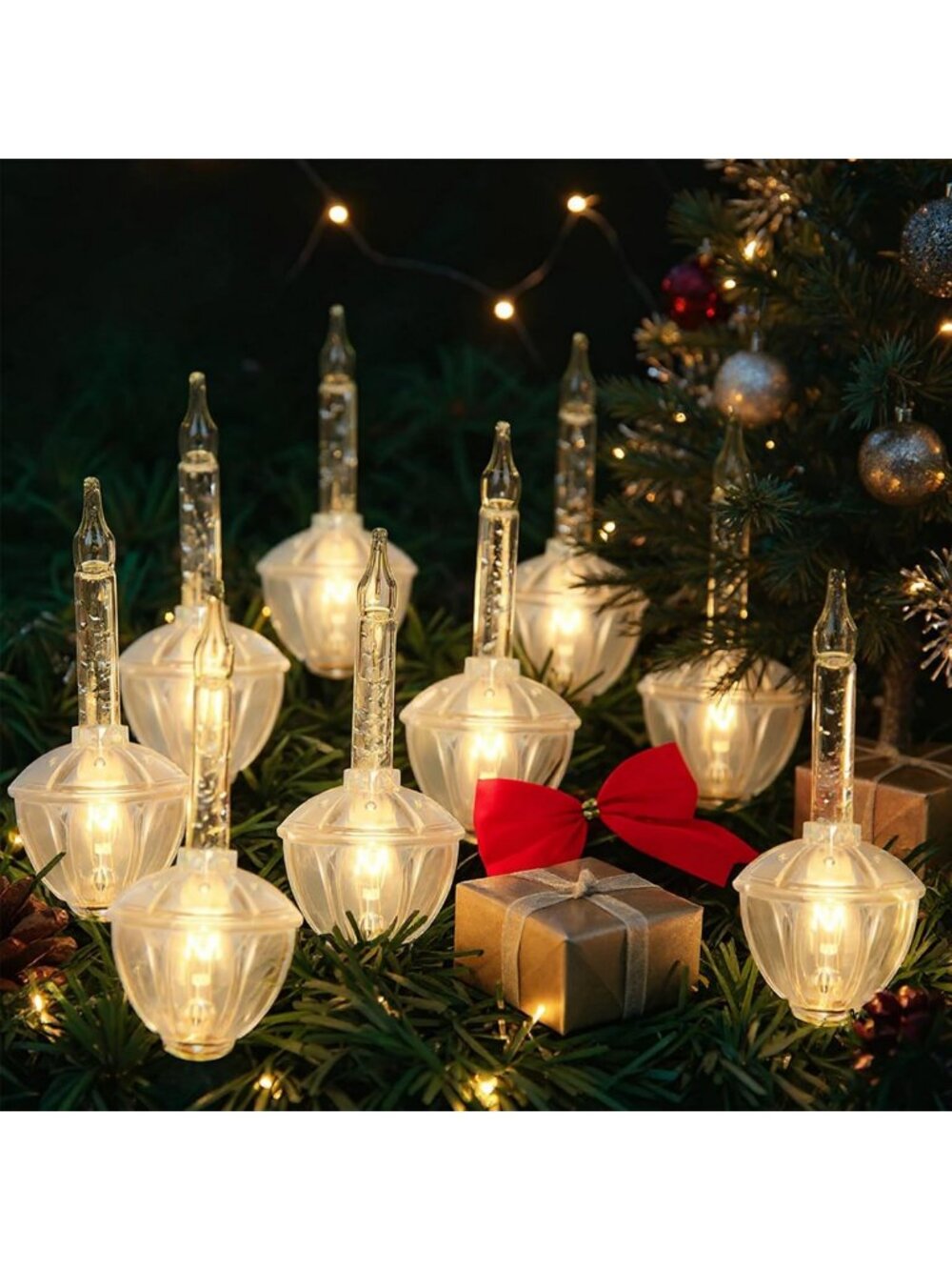 Christmas Bubble Lights - 2 Pack of 14 Clear Silver Glitter Holiday Bulbs